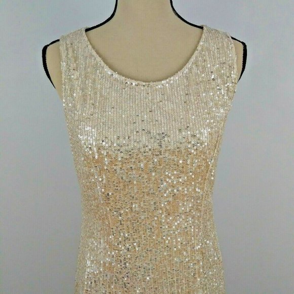 Candalite Evening/Cocktail/ Sequin Dress-Beige- M - Picture 2 of 8